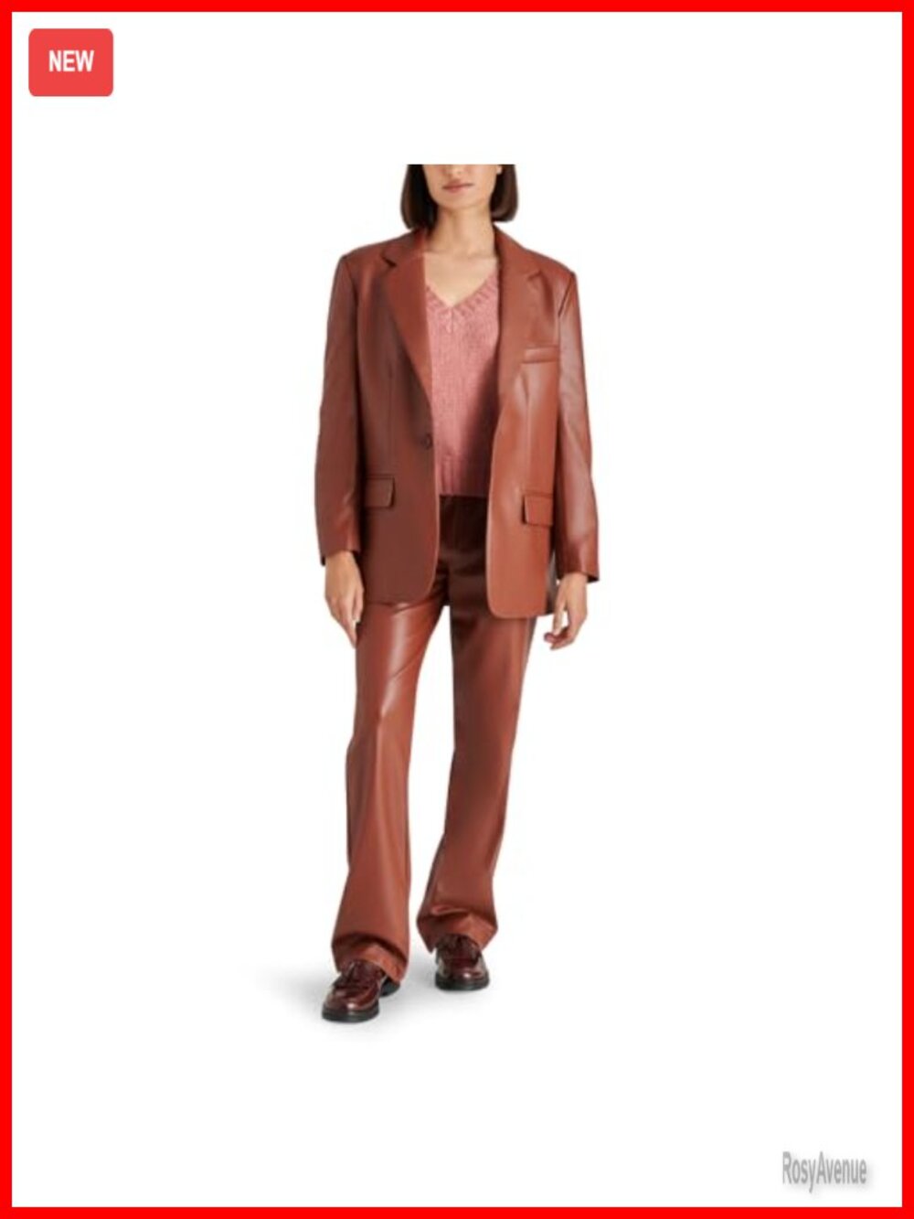 Faux Leather Oversized Boyfriend Blazer Collared Button Casual